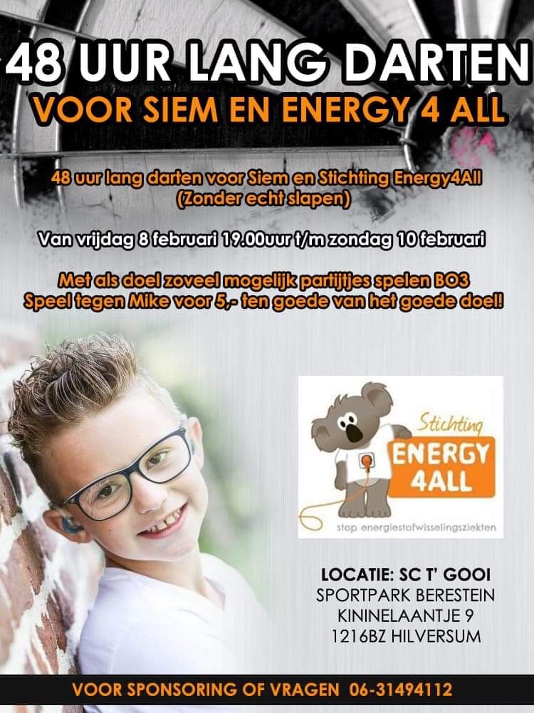 Dart marathon voor Siem 2018 Energy4All
